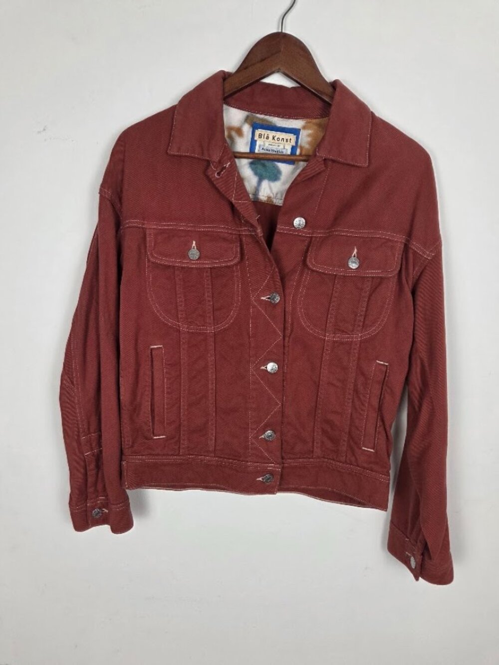 Acne Studios Blå Konst Rust Terracotta Denim Trucker Women Jacket, Italy Size M